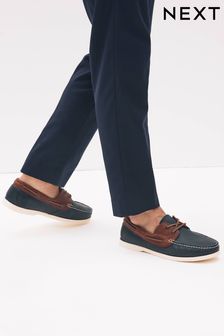 Navy Blue Leather Boat Shoes (M17869) | $76
