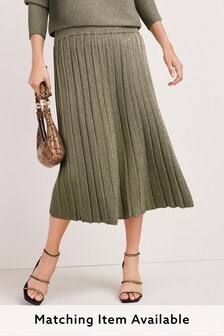 Khaki Green Co-ord Sparkle Pleated Skirt (M17871) | €15.50