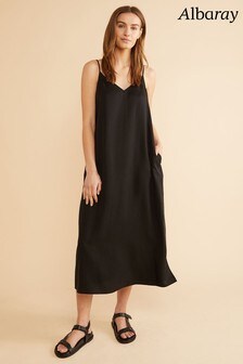 Robe à bretelles Albaray Tencel noire avec cordon