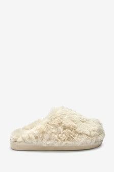 Cream Faux Fur Mule Slippers (M18205) | $35