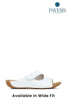 Pavers White Wide Fit Adjustable Leather Mules (M18788) | ₪ 151