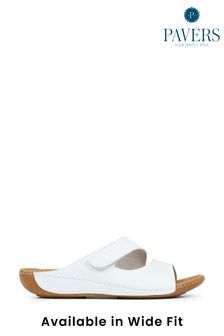 Pavers White Wide Fit Adjustable Leather Mules