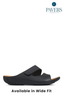 Pavers Black Wide Fit Adjustable Leather Mules (M18790) | SGD 58