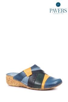 Pavers Blue Ladies Leather Wedge Heel Clogs (M18795) | AED194