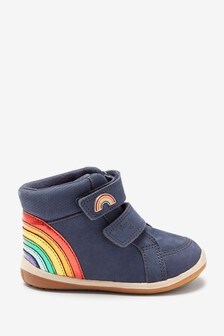 Navy Blue Rainbow Leather Wide Fit (G) First Walker Boots (M18848) | ₪ 125