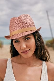 Pink Weave Trilby Hat (M18849) | €7