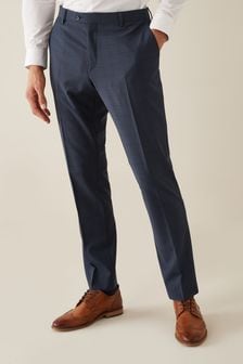 Bright Blue Slim Fit Wool Blend Motion Flex Check Suit: Trousers (M19031) | €26