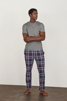 Grey/Plum Purple Short Sleeve Cosy Motion Flex Pyjama Set (M19529) | $36
