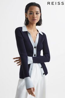 Reiss Blue/Navy Alicia Rib-Knitted Cardigan (M19644) | AED994