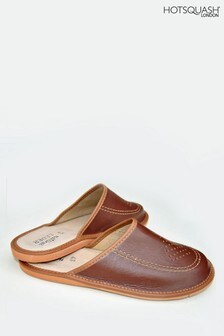 HotSquash Brown Leather Featherweight Mens Slippers (M19953) | €36