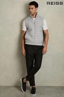 Reiss Soft Grey William Hybrid Quilt and Knit Zip-Through Gilet (M20133) | $244