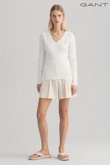 Gant Damen Zopfstrickpullover aus Stretch-Baumwolle mit V-Ausschnitt (M20659) | 133 €