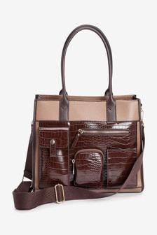 Chocolate Brown Functional Pocket Front Tote Bag (M20710) | BGN 118