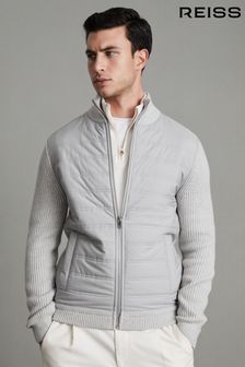 Reiss Soft Grey Trainer Hybrid Quilt and Knit Zip-Through Jacket (M20732) | €271