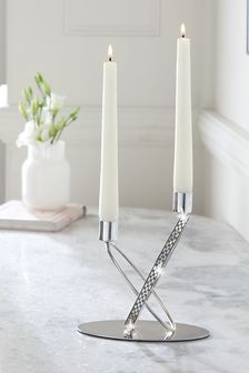 Silver Darcy Sparkle Taper Candle Holder (M20753) | €24