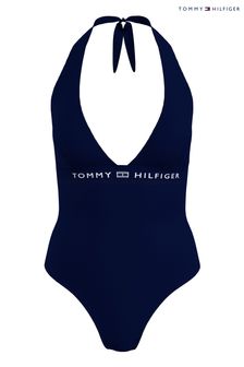 Tommy Hilfiger Damen Core Einfarbiger Badeanzug mit Neckholder, Blau (M20854) | 114 €