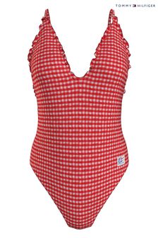 Tommy Hilfiger Red Gingham Plunge Swim Suit (M20855) | ₪ 396