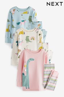 Pink/Blau Dinosaurier - Pyjamas im 3er-Pack (9 Monate bis 12 Jahre) (M20875) | CHF 42 - CHF 55