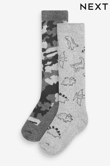Grey Camouflage Dino Cotton Rich Cushioned Welly Socks 2 Pack (M20977) | DKK25 - DKK37