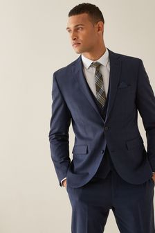 Bright Blue Slim Fit Wool Blend Motion Flex Check Suit: Jacket (M21076) | €131