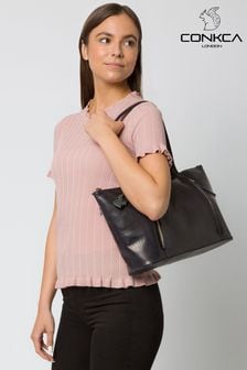 Azul marino - Bolso tote de cuero Clover de Conkca (M21134) | 83 €