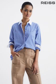 Reiss Blue/White Grace Contrast Stripe Collared Shirt (M21193) | HK$2,129