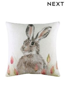 Evans Lichfield White Hedgerow Hare Printed Polyester Filled Cushion (M21506) | €19