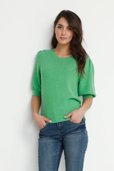 Cream Green Sillar Puff Sleeved Knit Pullover (M23183) | 67 €