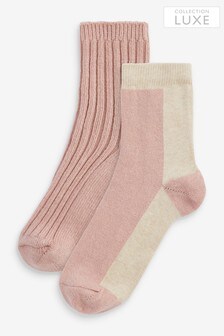 Pink/Neutral Collection Luxe Cashmere Wool Blend Ankle Socks 2 Pack (M23332) | €7