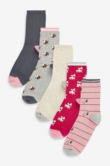 Red/Pink/Brown Dog Patterned Ankle Socks 5 Pack (M23344) | $15