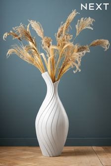 White Pleated Ceramic Extra Large Vase (M23554) | OMR41