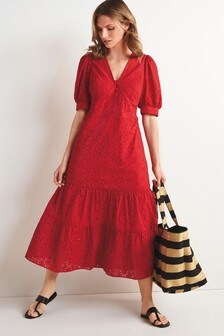 Red Broderie Maxi Dress (M23714) | ₪ 133
