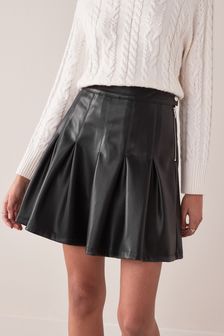 Black PU Faux Leather Mini Skirt (M24398) | 835 UAH