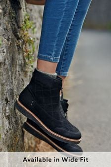 Black Regular/Wide Fit Forever Comfort Cross Pattern Front Zip Boots (M25024) | $98