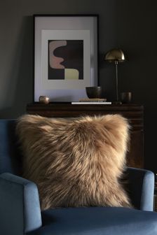 Mink Brown Arctic Cosy Faux Fur Square Cushion (M25284) | SGD 35