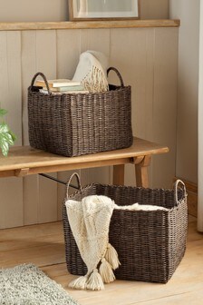 Natural Plastic Wicker Set of 2 Large Baskets Storage (M26170) | CA$146