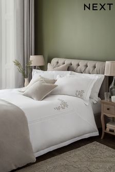 White 200 Thread Count Embroidered 100% Cotton Duvet Cover and Pillowcase Set (M26241) | $114 - $163