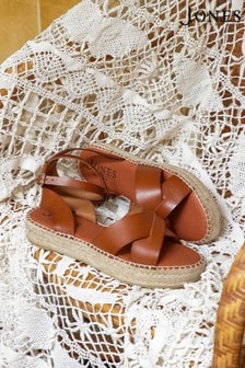 Jones Bootmaker Ladies Tan Agnes Leather Flatform Sandals (M27203) | ₪ 368