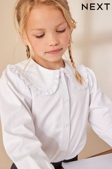 White Cotton Stretch Pretty Collar Long Sleeve Blouse (3-14yrs) (M27440) | 4,680 Ft - 7,810 Ft