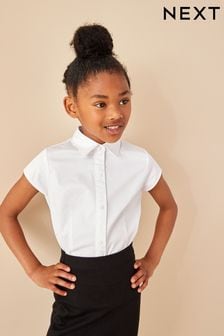 أبيض - ثوب قميص مدرسي غني بالقطن قابل للتمدد كم قصير (3-17 سنة) (M27444) | 4 ر.ع - 7 ر.ع