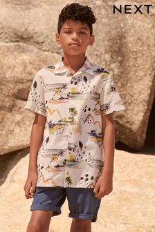 كريم بيج فاتح طبعة شاطئ - قميص كُم قصير (3-16 سنة) (M27758) | 66 د.إ - 89 د.إ