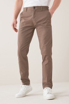 Brown Slim Fit Stretch Chino Trousers (M27845) | $30