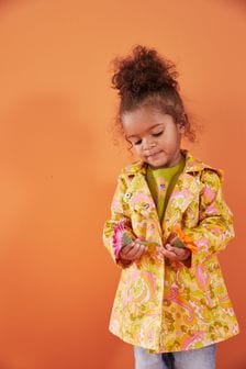  (M28993) | €31 - €36 Ružová/žltá s retro kvietkami - Pogumovaná vodovzdorná bavlnená bunda s kapucňou (3 mes. – 7 rok.)