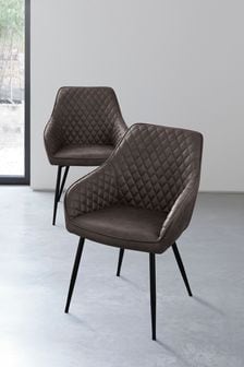 Set of 2 Monza Faux Leather Peppercorn Brown Hamilton Arm Dining Chairs (M29625) | €405