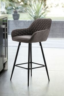Monza Faux Leather Peppercorn Brown Hamilton Fixed Height Arm Kitchen Bar Stool (M29627) | €205