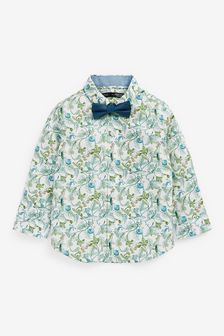 White/Green Long Sleeve Printed Shirt With Bow Tie (3mths-7yrs) (M32336) | 20 € - 23 €