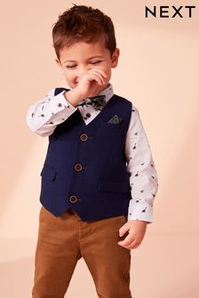 Navy Blue Waistcoat Set With Shirt & Bow Tie (3mths-7yrs) (M32378) | €32 - €36