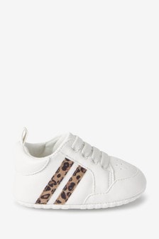 White Animal Print - Elastic Lace Baby Trainers (0-18mths) (M32660) | kr93