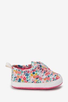 Pink and White Floral Slip-On Baby Trainers (0-18mths) (M32666) | ₪ 27