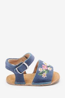 Blue Floral Leather Little Luxe™ Pram Sandals (0-18mths) (M32670) | ₪ 51